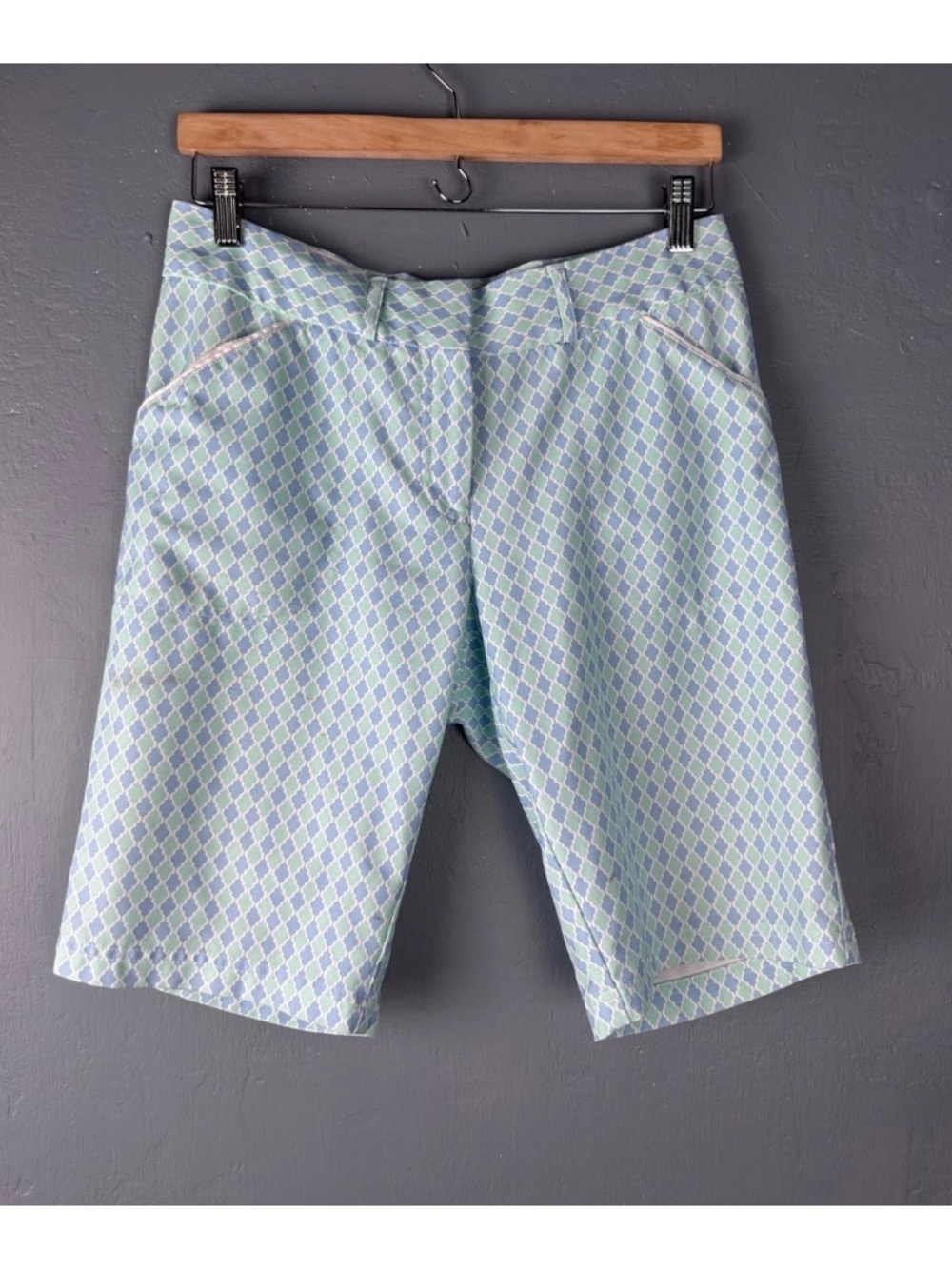 Peter Millar Wicking Women's Sz 4 Blue Green Geometric Print Bermuda Shorts
